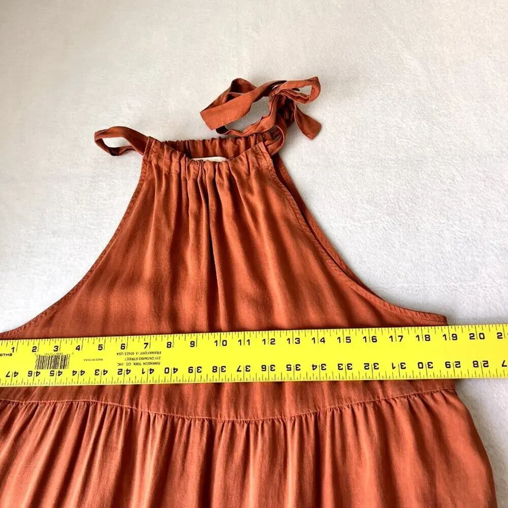 Cloth and Stone Dress Size M Halter Midi Orange Lyocell Neck Tie Tiered Flounce